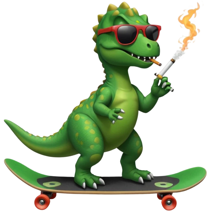 Dinosaur on a skate board smoking and wearing sunglasses emoji