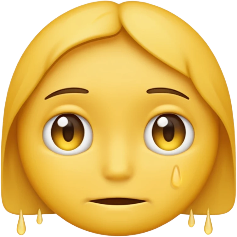 2D yellow emoji with forced smile, sad eyes, subtle tears, Facebook emoji style emoji