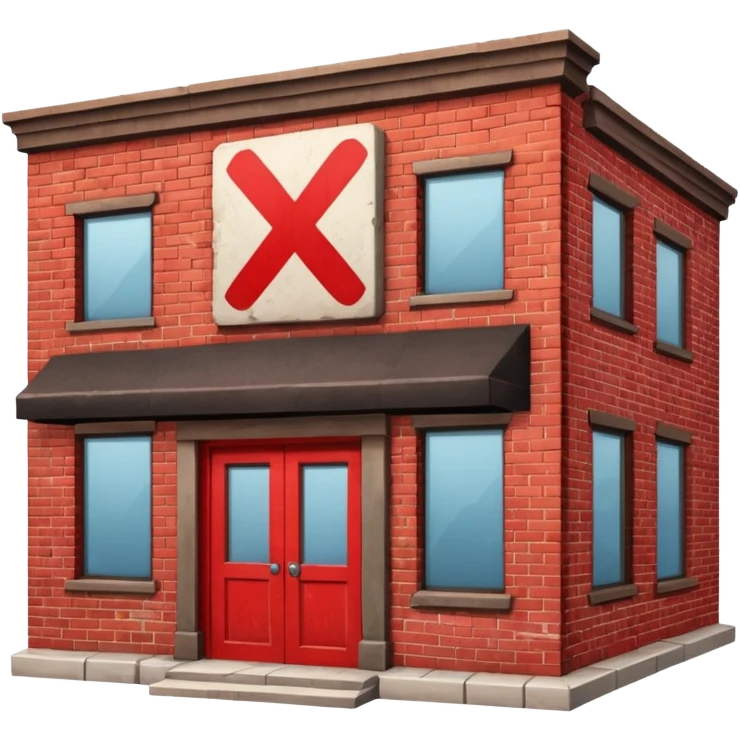 restaurant building with red X mark, failed inspection emoji