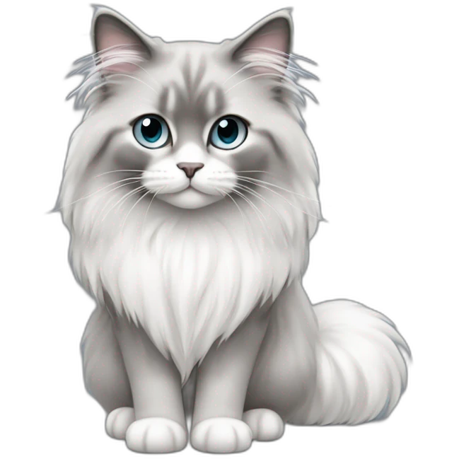 full body of cute gray and white long haired ragdoll cat emoji