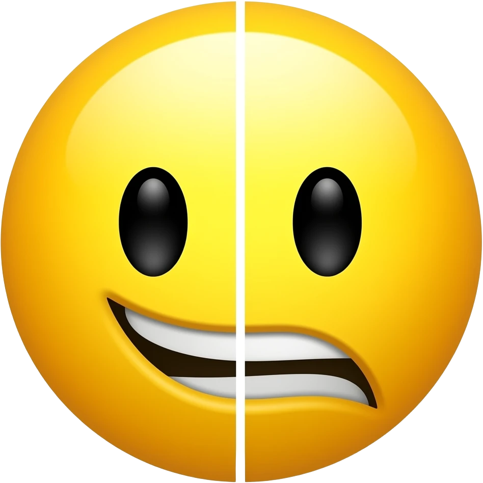 Half smile (this emoji: 🙂 ) half sad (this emoji: ☹️) with the same yellow faces as shown in the emojis and frowns on the right smiles on left emoji