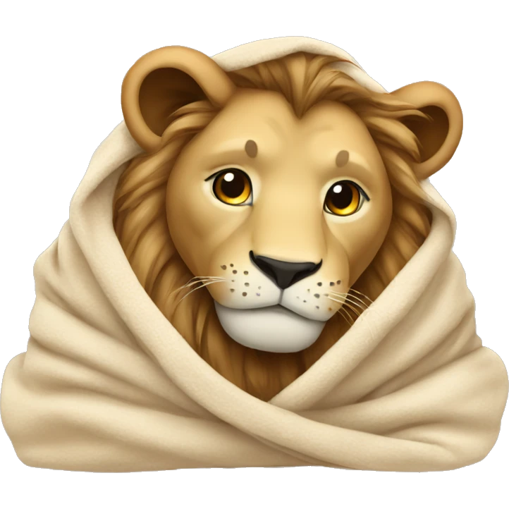lion  cozy in beige blanket emoji