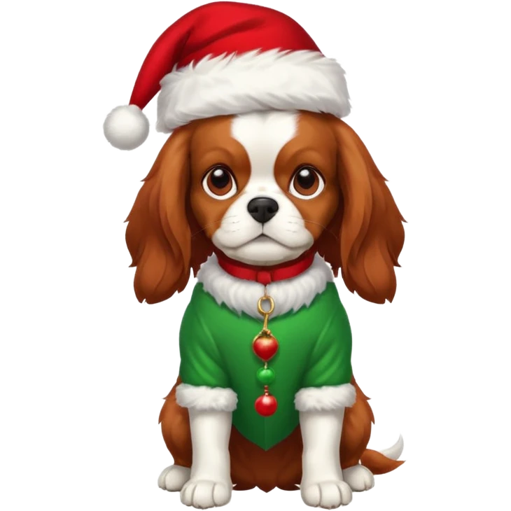 Cavalier King charles spaniel in christmas costume emoji