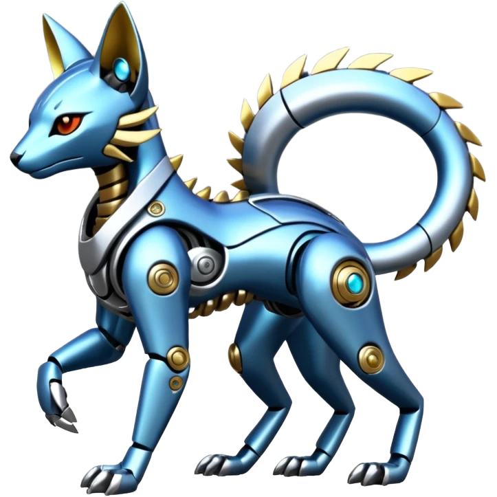 Mechanical shiny alloy metallic futuristic steel highly advanced technological cyborg cybernetic Genet-Absol-Zeraora-Primagen-fusion-creature  emoji
