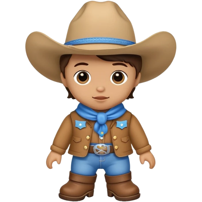 A soft plush baby cowboy doll with a blue hat and tiny boots emoji