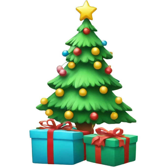 Cute Christmas tree with gifts under it  emoji