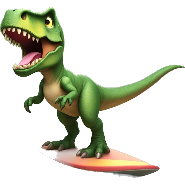 T-Rex wearing a tutu on a surf board emoji
