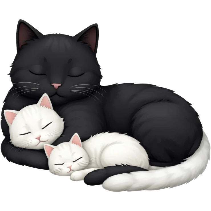 Big black cat is sleeping with a small white cat emoji