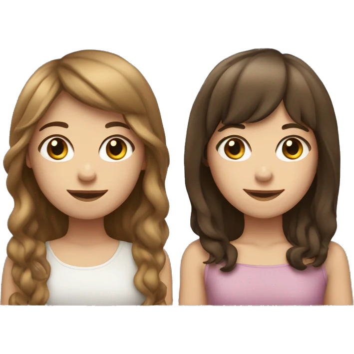 Two girls with white skin. one has wavy brown hair and the other has straight brown hair with bangs. emoji