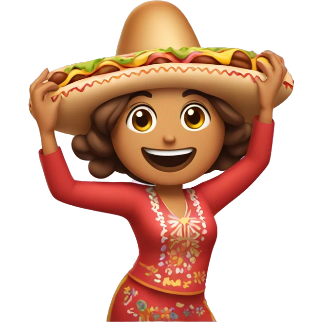 Happy mexican woman holding a hotdog dancing emoji