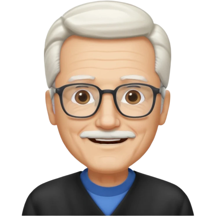 old guy, swept back white hair, blocky face, rectangle frame glasses, goatee emoji