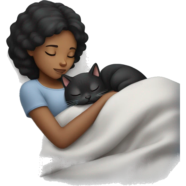 black hair girl sleeping with a gray cat emoji