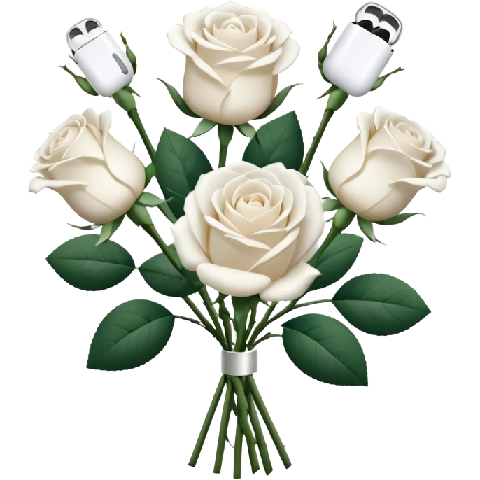 White rpse boquet and an airpods emoji