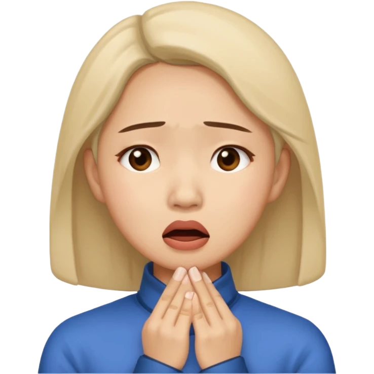Asian woman agonizing over her chin emoji