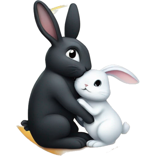Black rabbit hugging white rabbit with moon behind them emoji