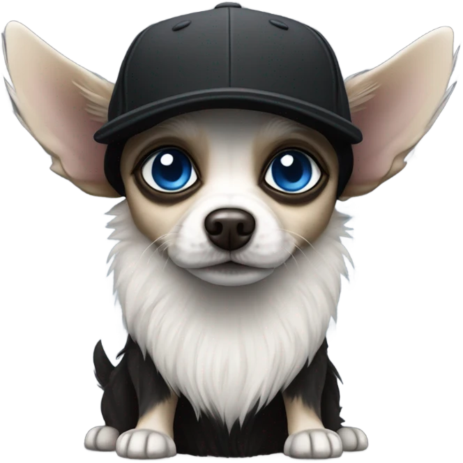Old man blue eyes goatee beard ball cap and cute black long fur Chihuahua emoji