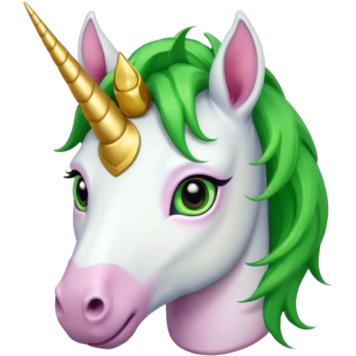 unicorn with green hair and earrings looking into camera emoji