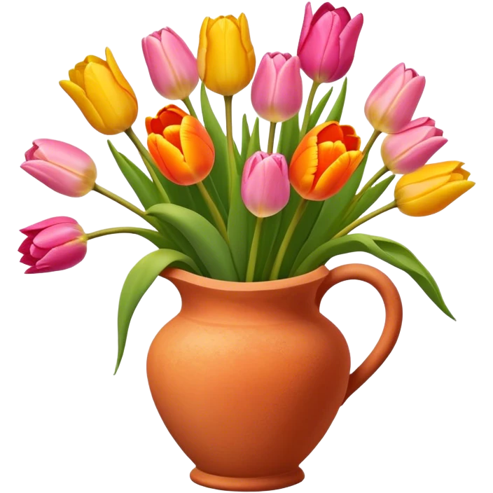 Bouquet of orange, pink, and yellow tulips in terracotta vase emoji