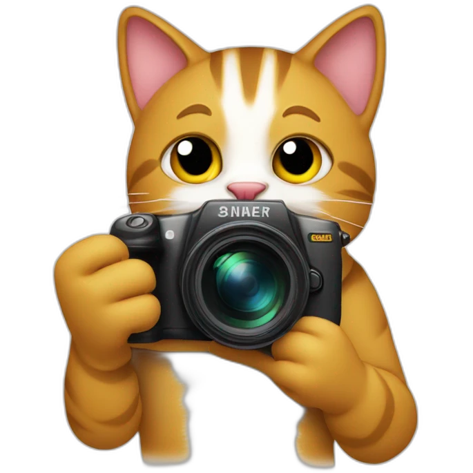 Happy cat holding DSLR emoji