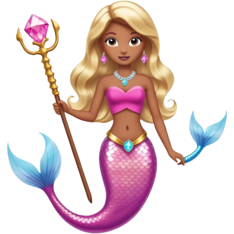 Brown skin blonde hair barbie mermaid with pink diamond tail and wand  emoji
