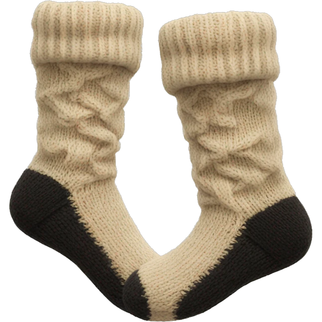 Pair of beige knitted socks black emoji
