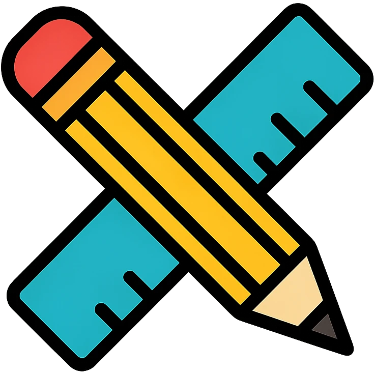 a pencil and ruler crossed, symbolizing design, colorful lineal icon with black outlines emoji