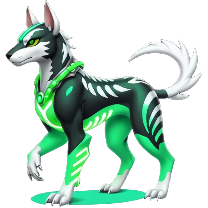 Black and green cyberpunk intricate neon glowing grey white futuristic cyborg-Houndoom-Tigress-Luxray-Gryphon-fusion (full body) emoji