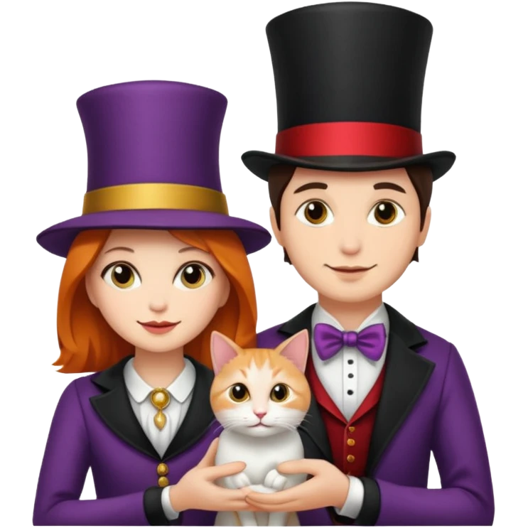 magician couple and their pet cat emoji