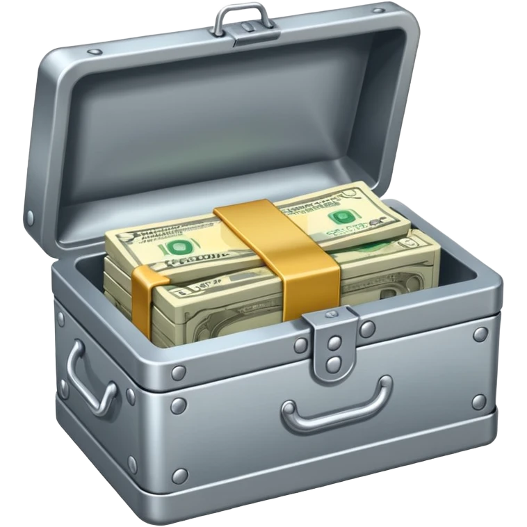 caja fuerte de metal, abierta con dinero emoji