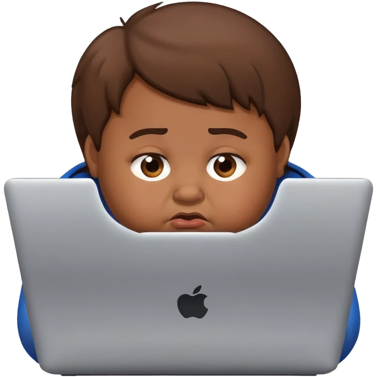 fat brown kid with brown hair using laptop drooling with stupid expression emoji