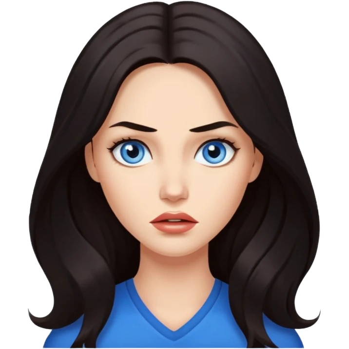 woman with long dark hair, blue eyes, inspired by Megan Fox, expressive face emoji