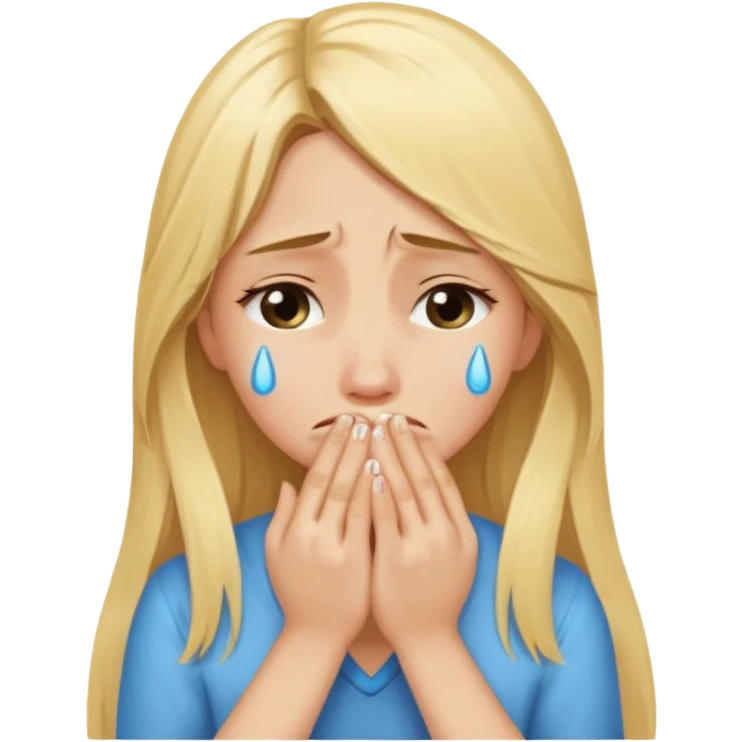 long Blonde hair girl crying with hands covering face emoji