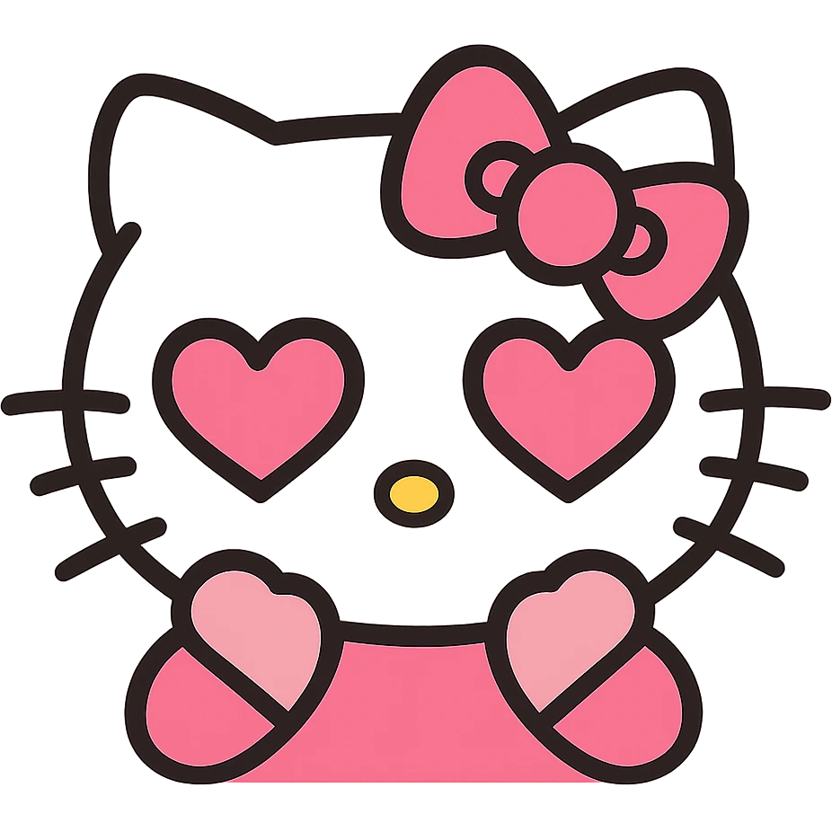 infatuated Hello Kitty emoticon, pink and white girly aesthetic, icon style emoji