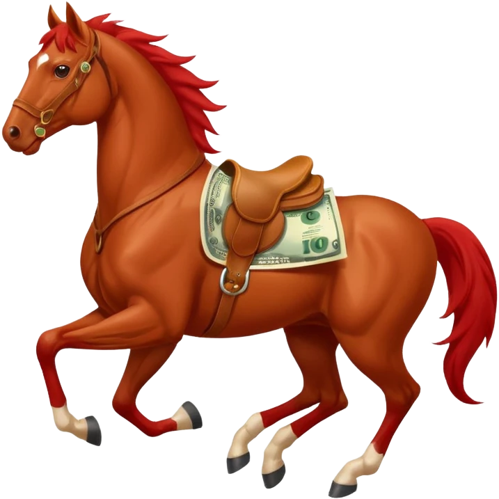 red horse agressive running money on on the saddle emoji