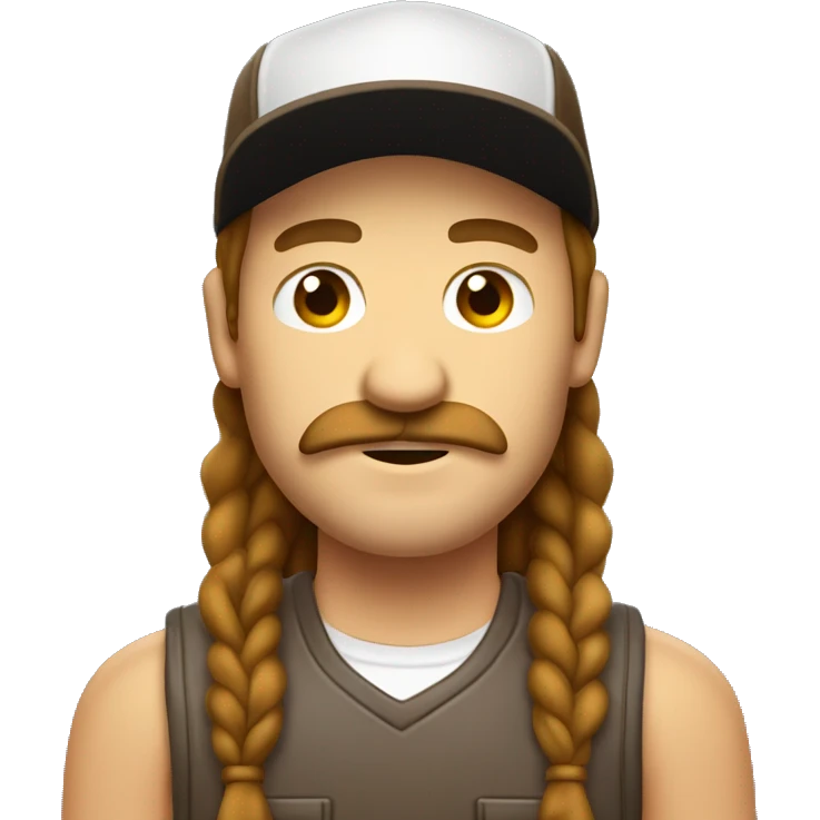 Brown mullet and brown mustache redneck wearing a baseball cap emoji
