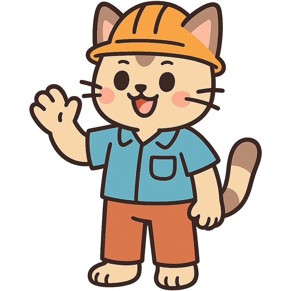 anime style cat worker wearing an orange helmet emoji