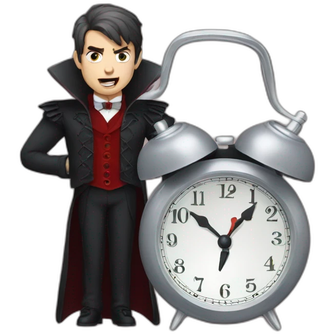 handsome vampire with alarm clock emoji
