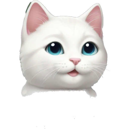 cute white cat holding light pink peonies emoji