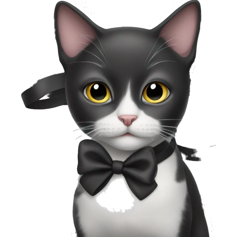 black & white cat with ribbon emoji