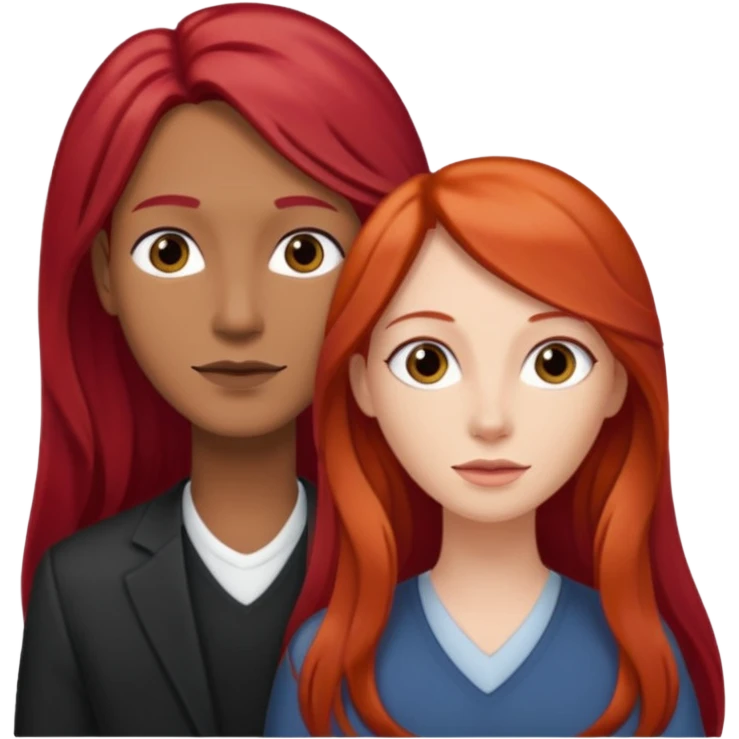 Mujer flaca con cabello largo color rojo color de piel blanca, hombre de color medio moreno con cabello color negro, flaco emoji