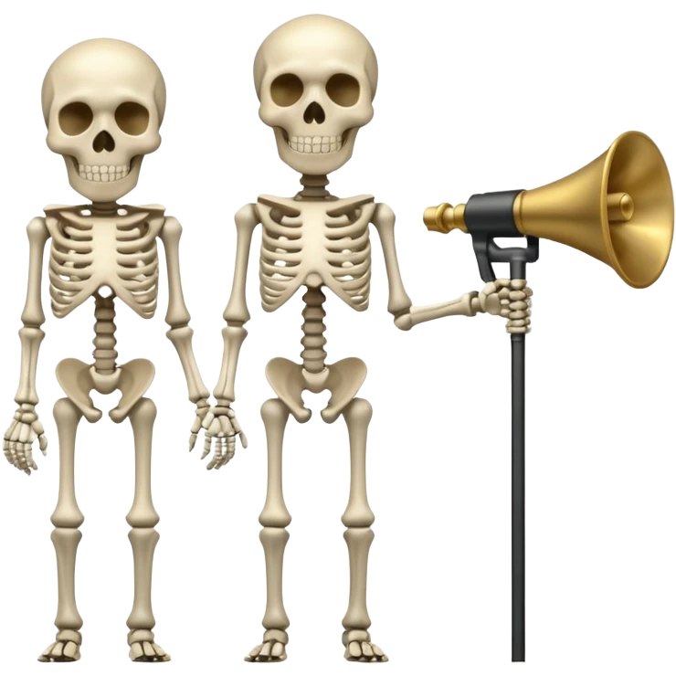 HEADLESS SKELETON BUT A ROD ON THE HEAD PLACE ON THE ROD THERES TWO MEGAPHONES ON OPPOSITE SIDES ON THE ROD emoji