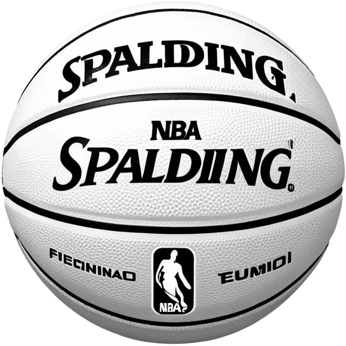 Minimalist black and white Spalding basketball with NBA logo, monochrome design, iOS emoji style emoji
