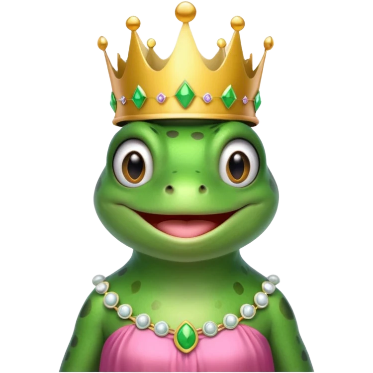 frog with a crown and a pink dress sitting emoji