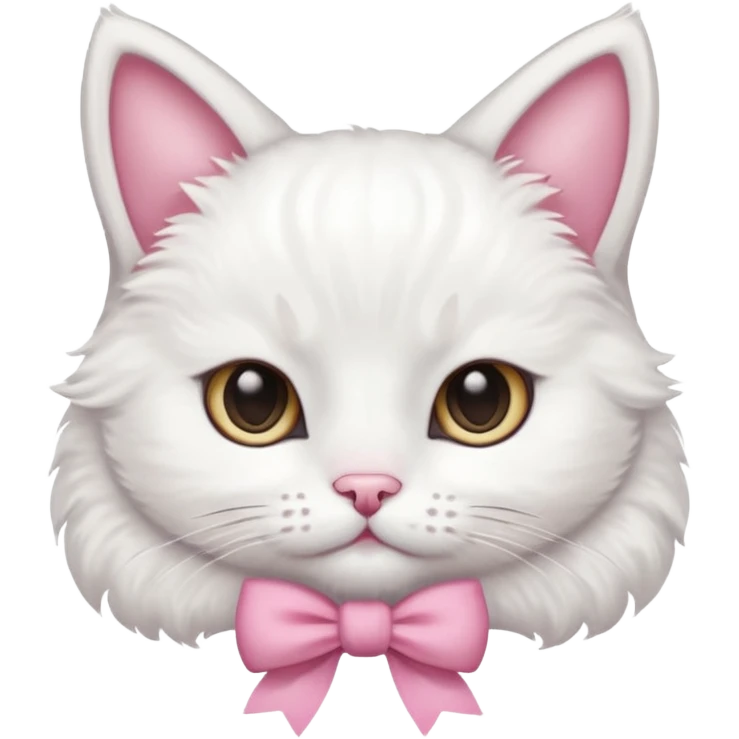 gatita tierna blanca con un monito rosita en una oreja emoji