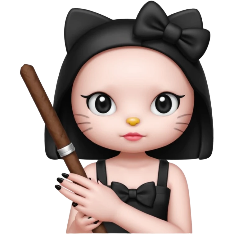hello kitty with a blunt in a hand with long black nails and a black bow emoji