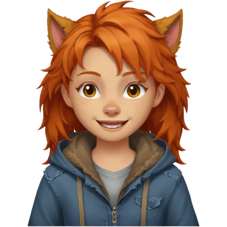 Werewolf ginger hair girl with a smile emoji