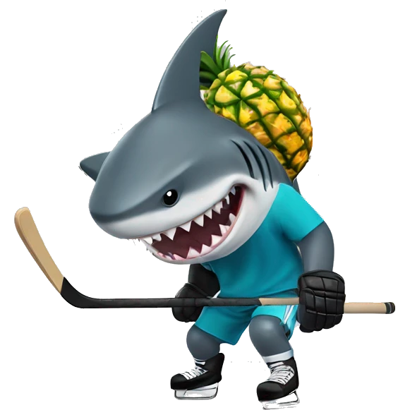 A shark playing hockey with pineapple helmet emoji