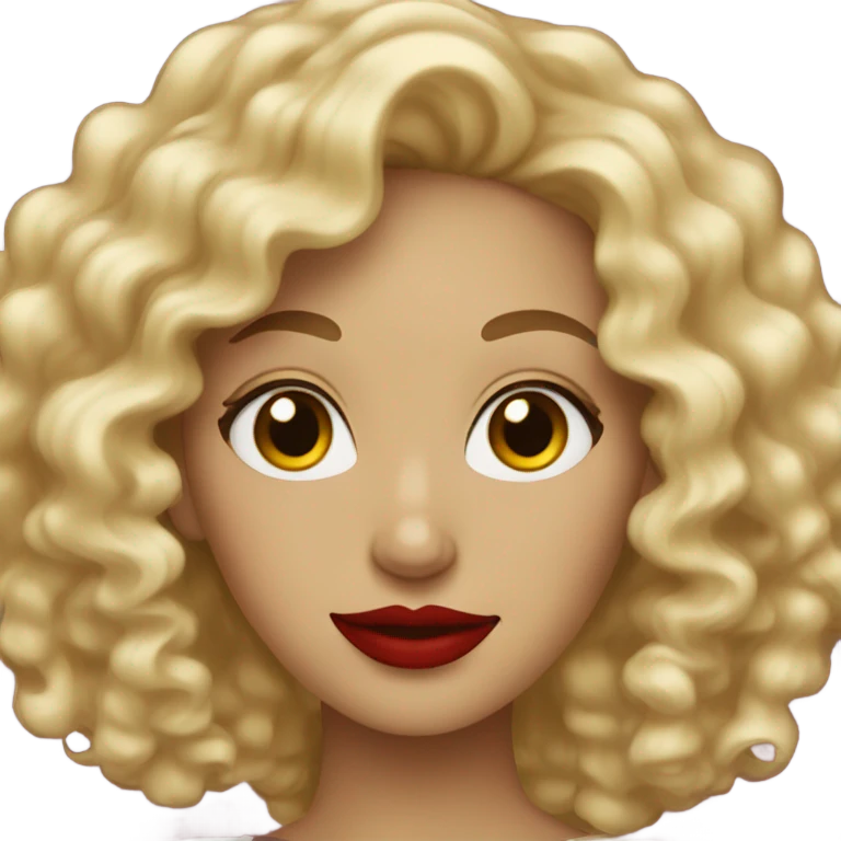 blonde woman with curly hair wearing red lipstick emoji