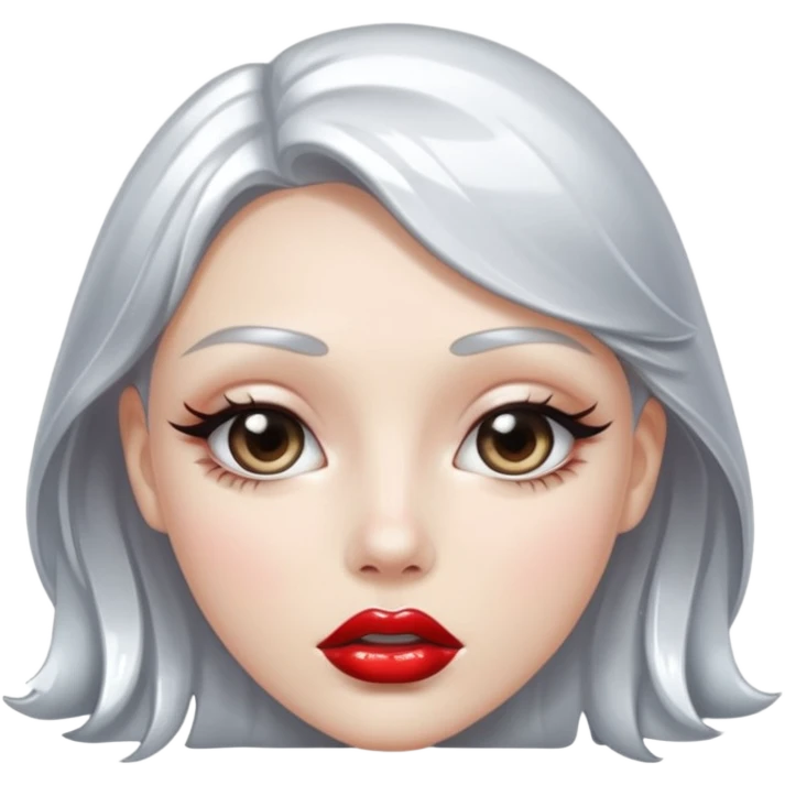 slightly parted lips, silver chrome material, glossy wet shine, seductive aesthetic emoji