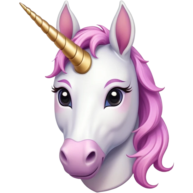 anthropomorphised female unicorn ballerina, horse-like unicorn face with muzzle, mane, ears, prominent horn, head and shoulders, relaxed pose emoji